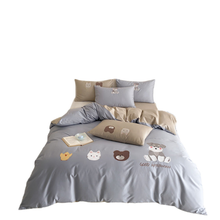 Verspielter Tierdruck Wendbare Baumwollsatin Bettbezug und Kissenbezug Set