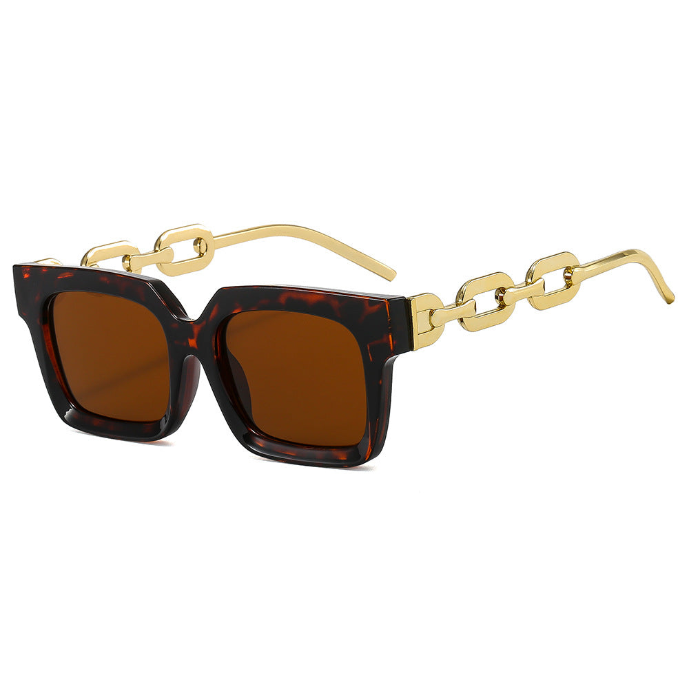 Damen modische quadratische Sonnenbrille mit luxuriösen Kettendetails Karnz