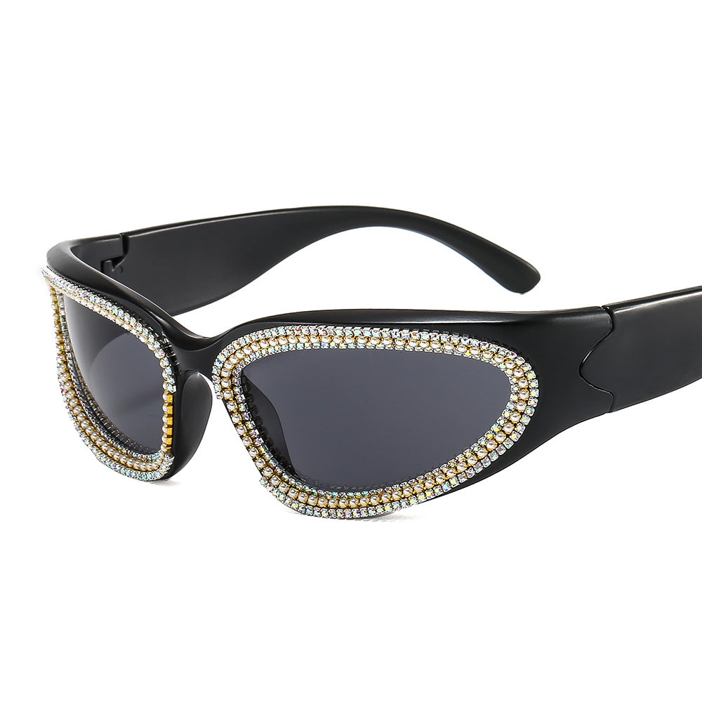Damen stilvolle Sonnenbrille mit funkelndem Kristallrahmen Karnz