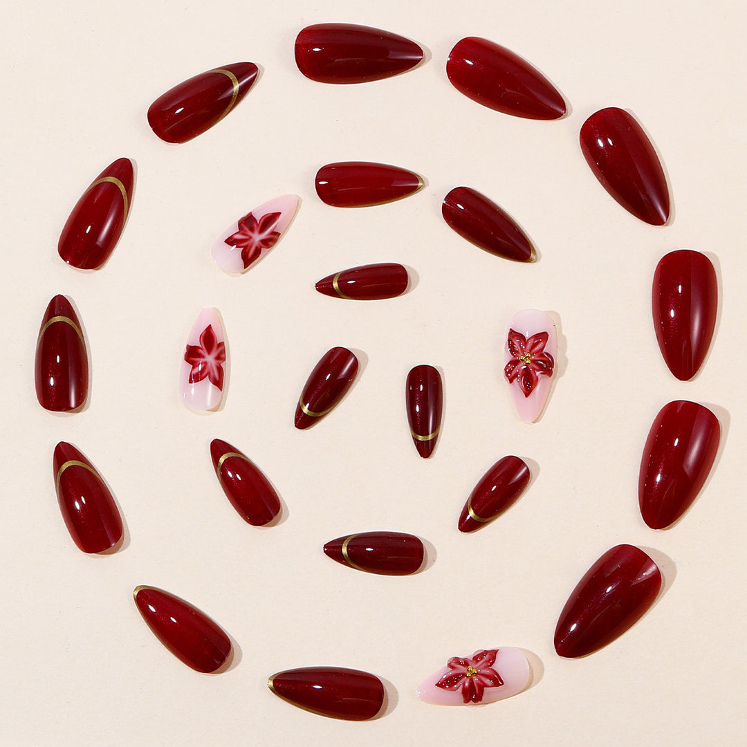 Elegante florale Akzent Stiletto-Nagelkunstverlängerungen Karnz