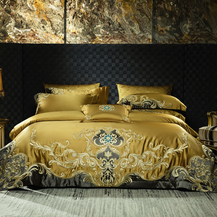 Luxuriöses besticktes Duvet-Bezug-Set aus Seidengefühl