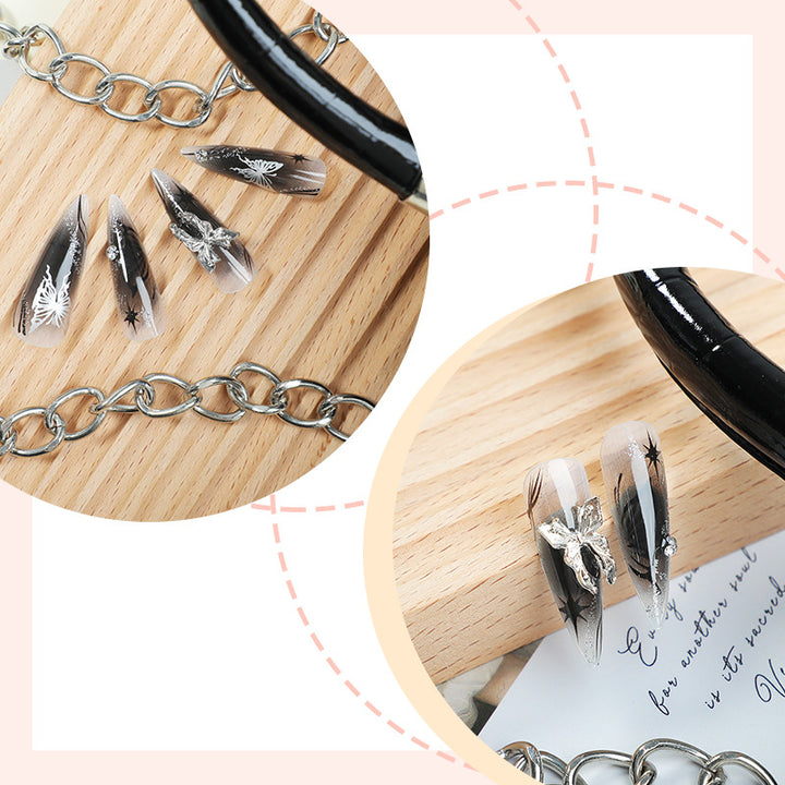 Künstlerisches kurzes Press-On-Nagelset mit floralen und grafischen Designs Karnz