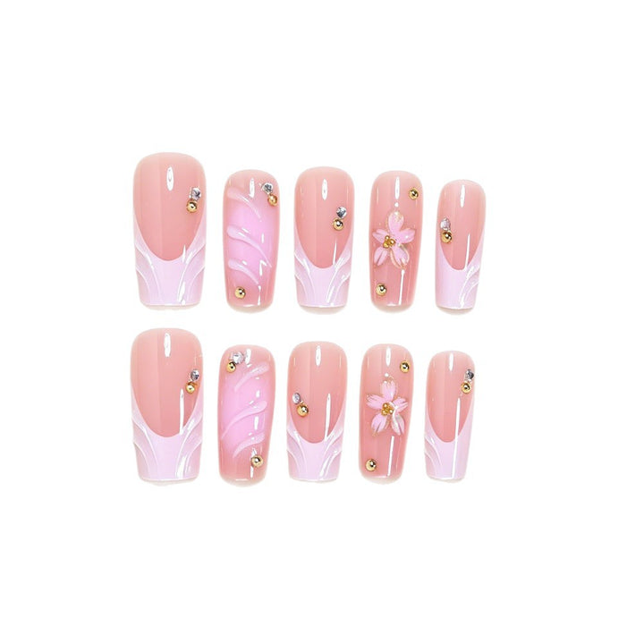Elegantes florales Nagelkunst Press-On Set Karnz