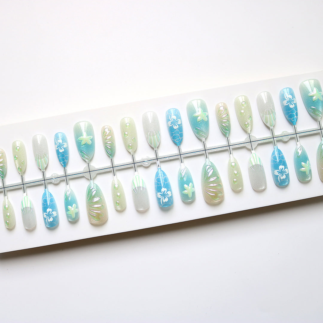 Künstlerisches von Ozeanen inspiriertes Press-On-Nagelset Karnz