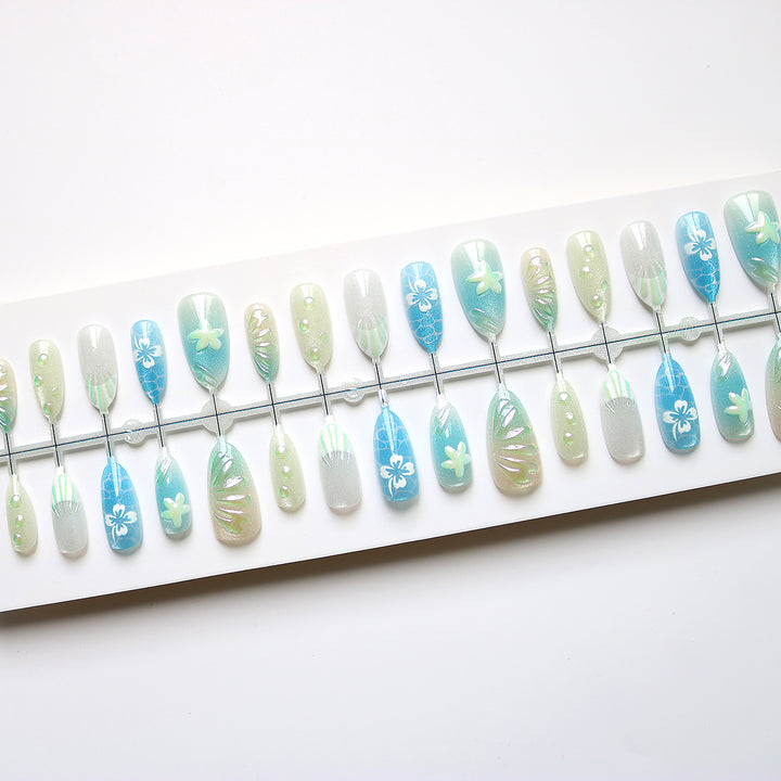 Künstlerisches von Ozeanen inspiriertes Press-On-Nagelset Karnz