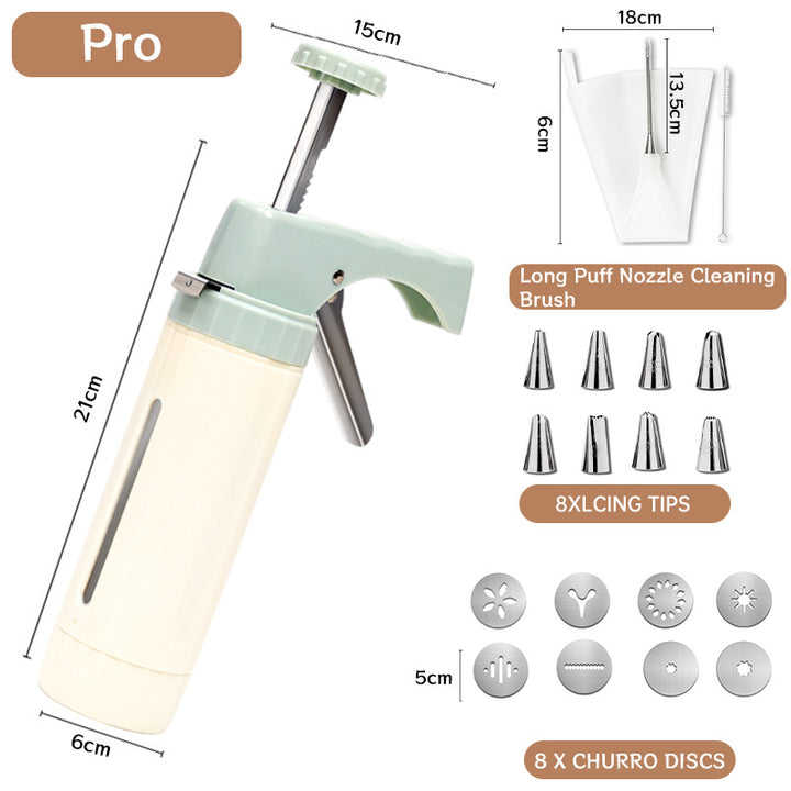 Manual Cookie Press and Churro Maker Set with 22 Decorative Discs and Icing Nozzles