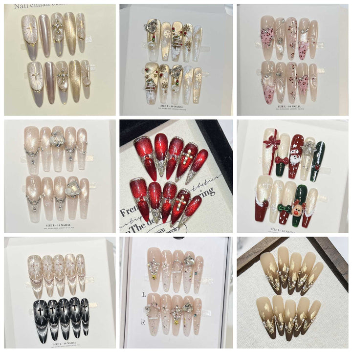 Dekorativer Press-On Nail Set mit Kristallakzenten