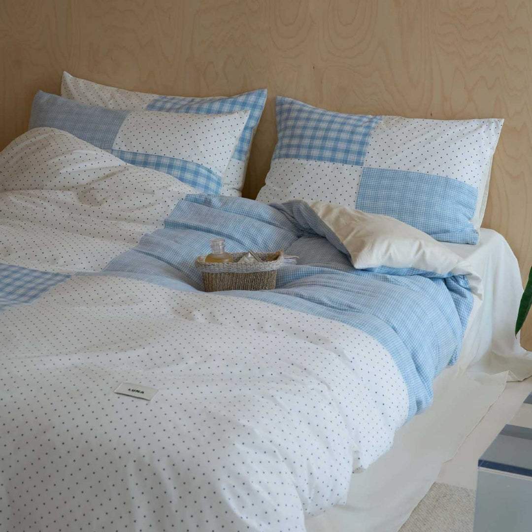 Patchwork Baumwoll-Percale Bettbezug Set mit Gingham und Mikro-Punkt Kopfkissenbezügen