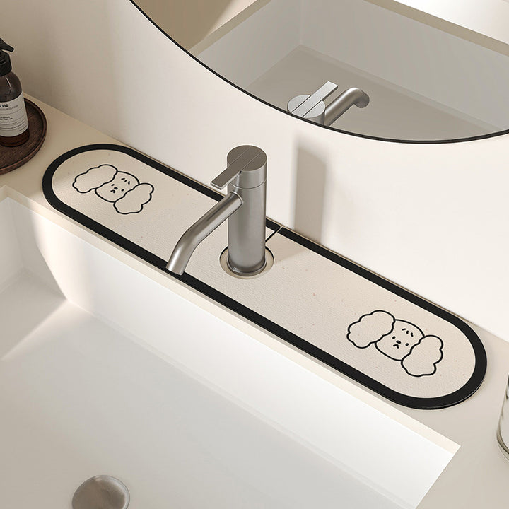 Decorative Anti-Slip Silicone Faucet Counter Tray Mat with Cute Dog Faces