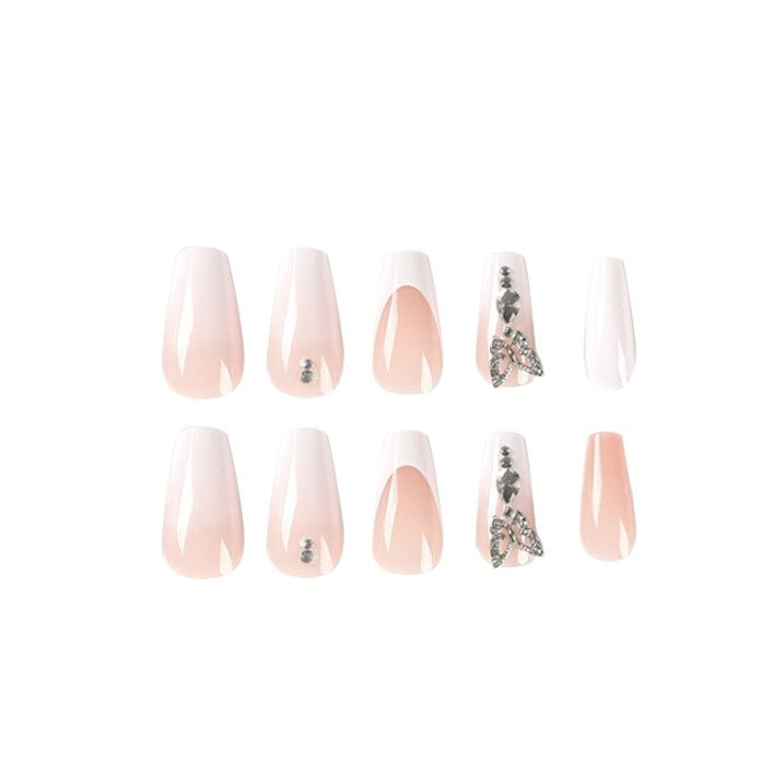 Künstlerisches, langanhaltendes Press-On-Nagelkunst-Set mit Schmetterlingsakzenten