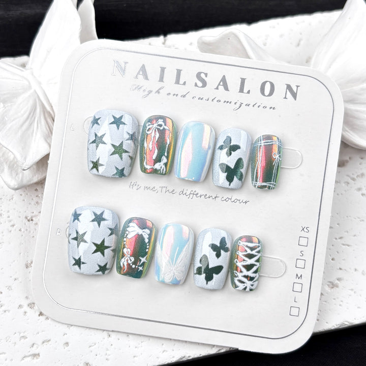 Anpassbares Schmetterlings-Themen Press-On Nagelset