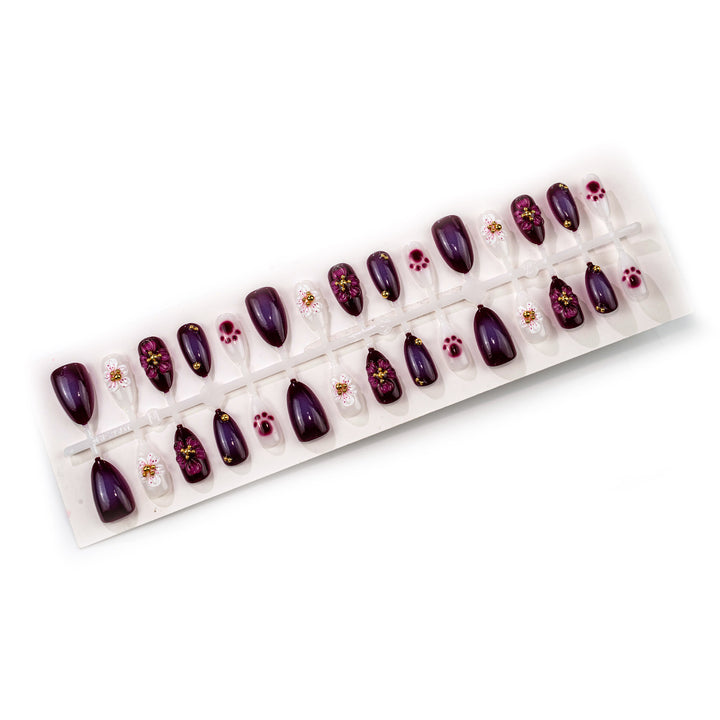 Künstlerisches Floral 3D Press-On Nagelset