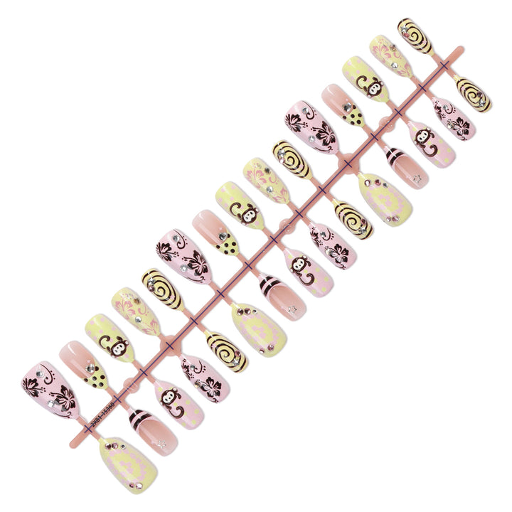 Kreatives Kunstnagelset mit verspielten Affenmotiven und Glitzerdetails Karnz