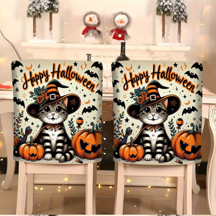 Elastische Stuhlrückenbezüge mit Halloween-Katzenmotiv