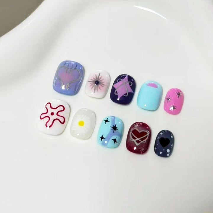 Künstlerisches katzenmotiviertes Press-On-Nagelkunstset Karnz