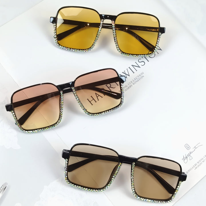 Damen Glamouröse Sonnenbrille mit funkelndem Strass-Besatz Karnz