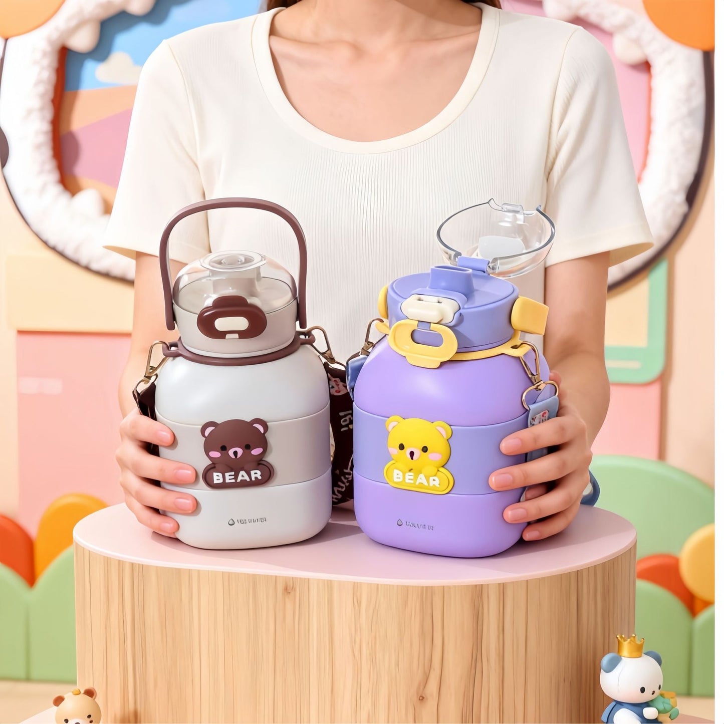 Damen Isolierte Trinkflasche mit integriertem Tragegurt und Tiermotiv Karnz