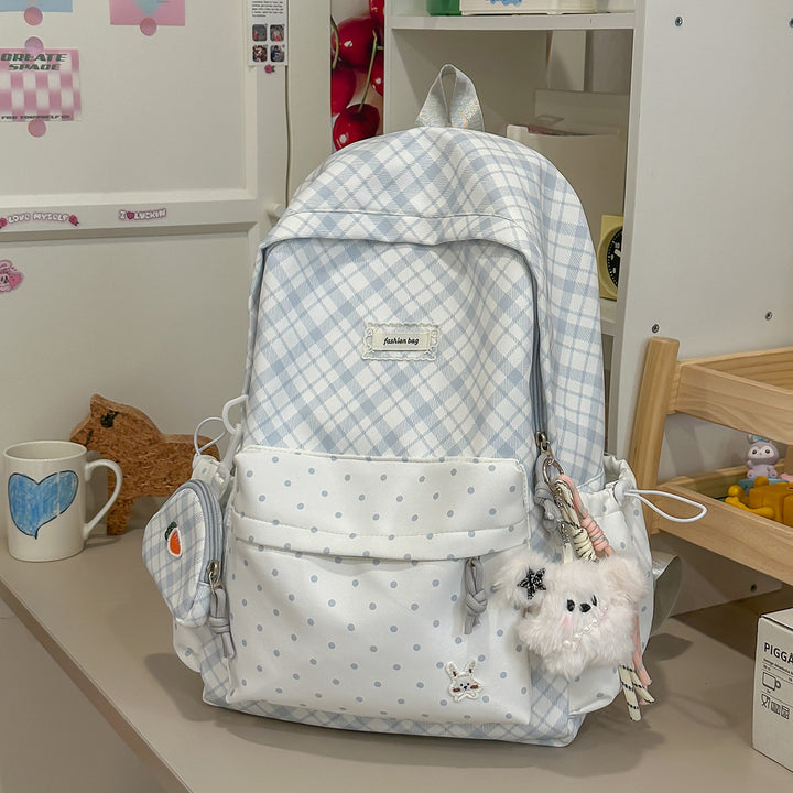 Stylische Karomuster-Rucksack mit lustigen dekorativen Akzenten Karnz