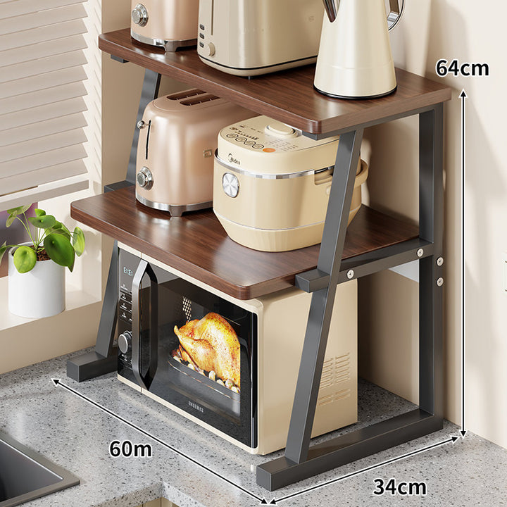 Kompakte zwei-stufige Küchenmikrowellen- und Geräteablage mit hitzebeständigem Top und offenem unteren Stauraum