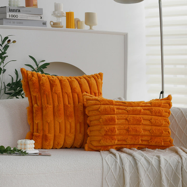 Quadratischer Soft‑Teddy Kissenbezug mit 3D‑Rippenplüschstruktur und verdecktem Reißverschluss Karnz