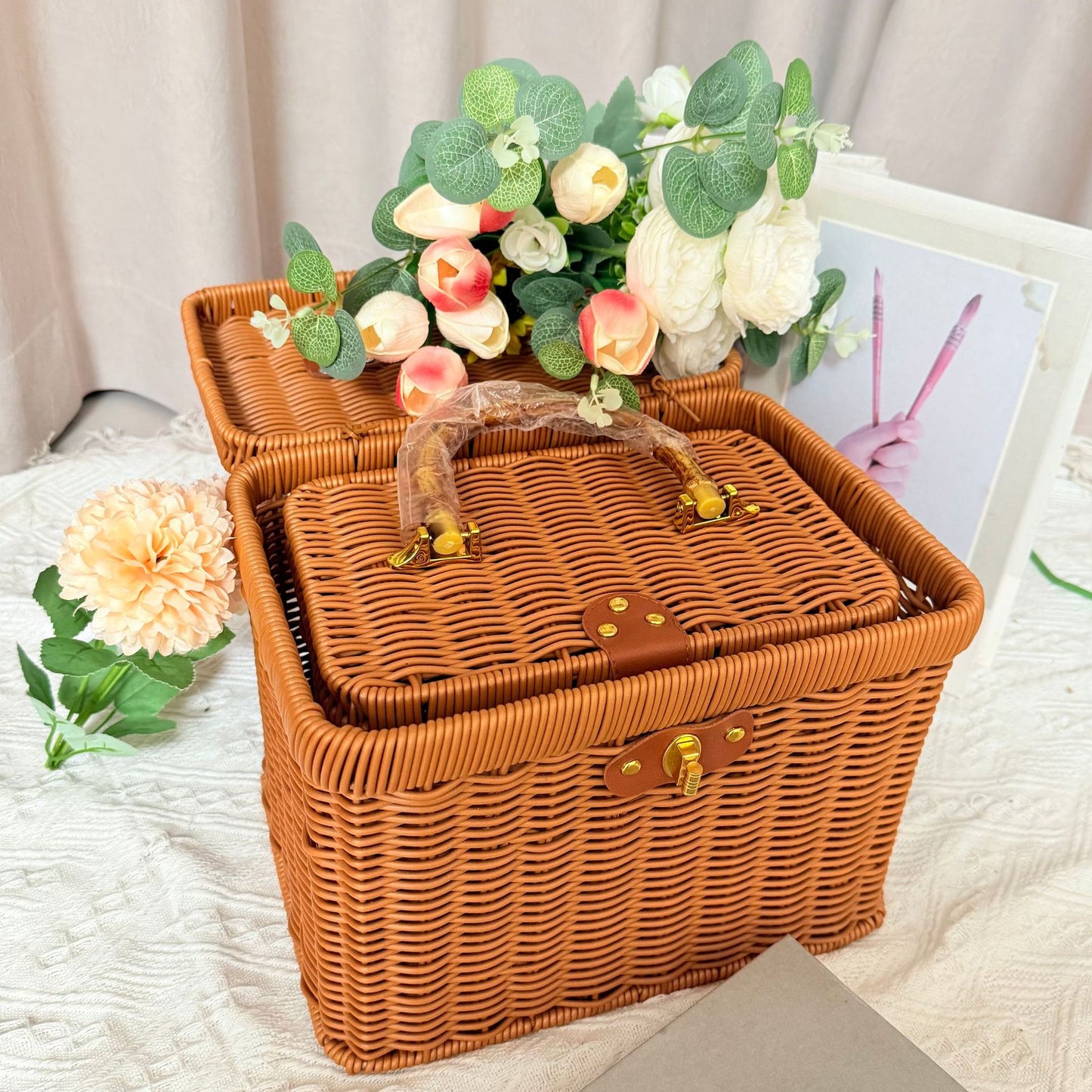 Damen Handgewebter Rattan Aufbewahrungskorb mit Bauchtasche Karnz
