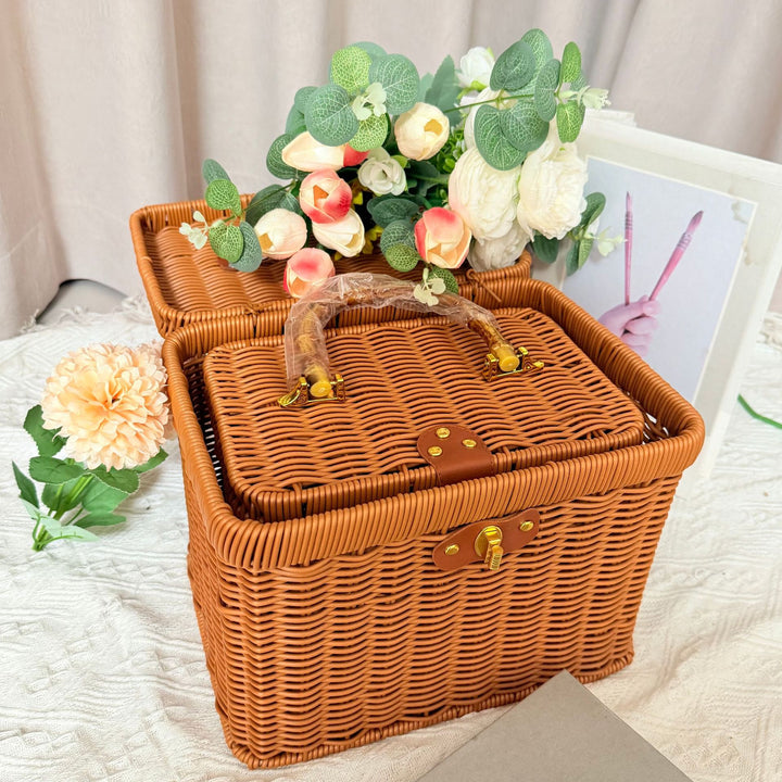 Damen Handgewebter Rattan Aufbewahrungskorb mit Bauchtasche Karnz