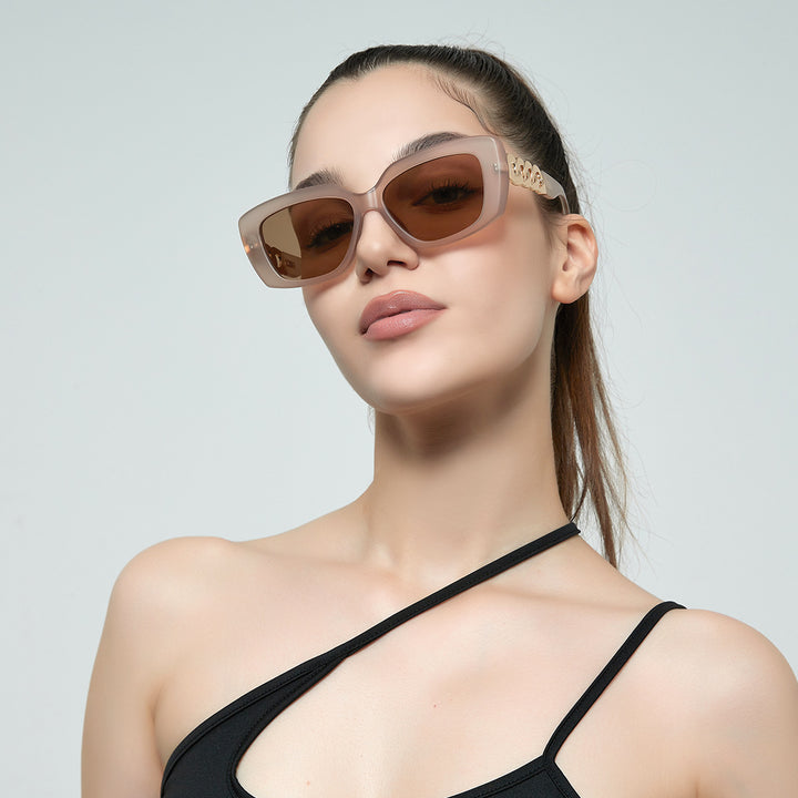 Damen elegante quadratische Sonnenbrille mit goldverziertem Rahmen Karnz