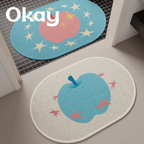Decorative Non-Slip Oval Indoor Doormat with Cute Apple and Star Pattern