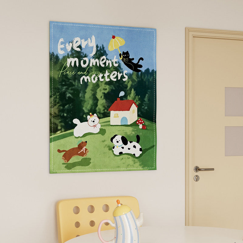 Kids' Removable Eco-Friendly Nursery Wall Tapestry with Woodland Animals and Star Motifs