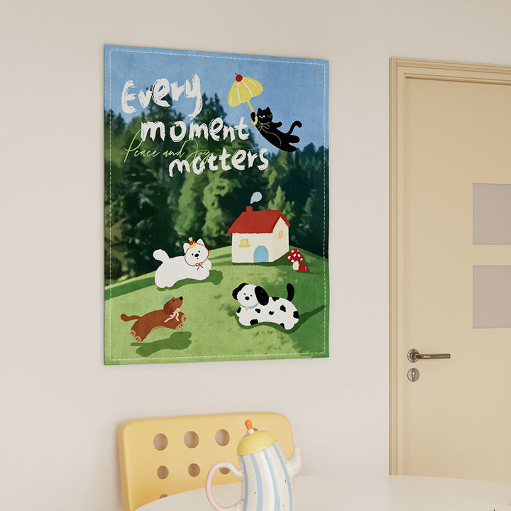Kids' Removable Eco-Friendly Nursery Wall Tapestry with Woodland Animals and Star Motifs