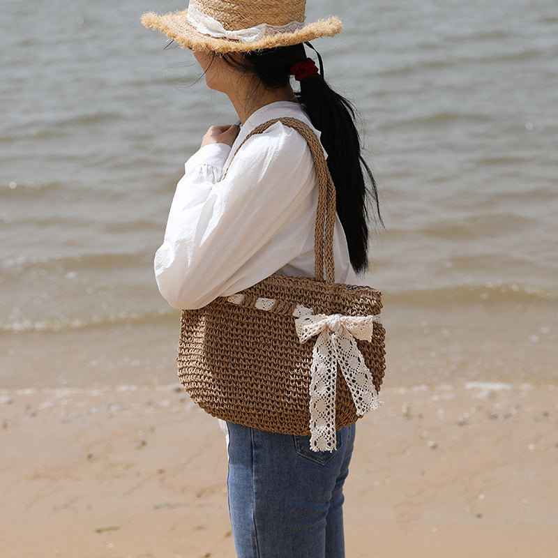 Damen Handgeknüpfte Strandtasche mit feinem Spitzenakzent Karnz