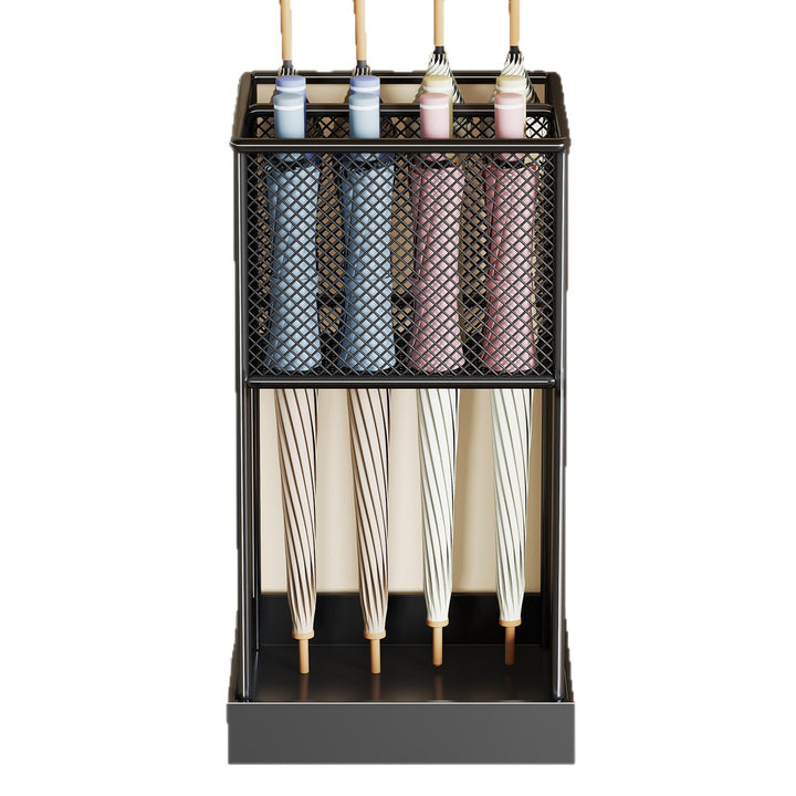 Zwei-Tier Klar Acryl Multi-Slot Regenschirm Organizer Stand mit perforierter Tropfschale und pulverbeschichtetem Metallrahmen