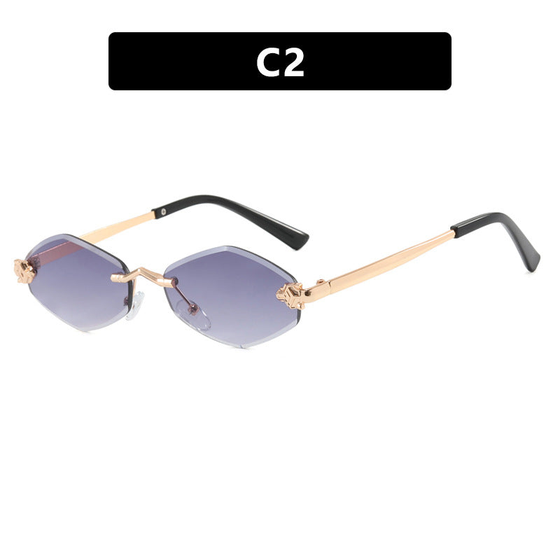 Damen geometrische Sonnenbrille mit doppeltem Metallrahmen und schützenden Gläsern Karnz