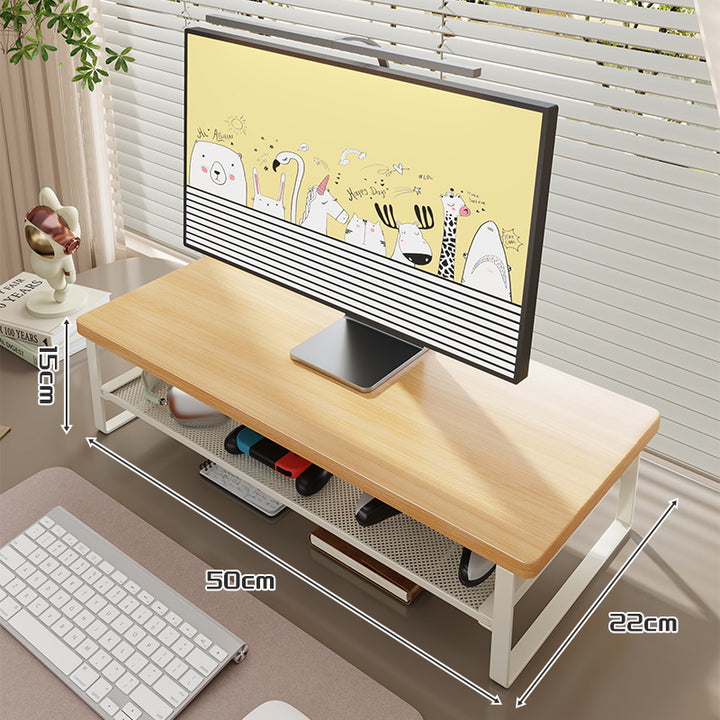 Holz-Top Monitorständer mit Metalrahmen und Mesh-Unterregal