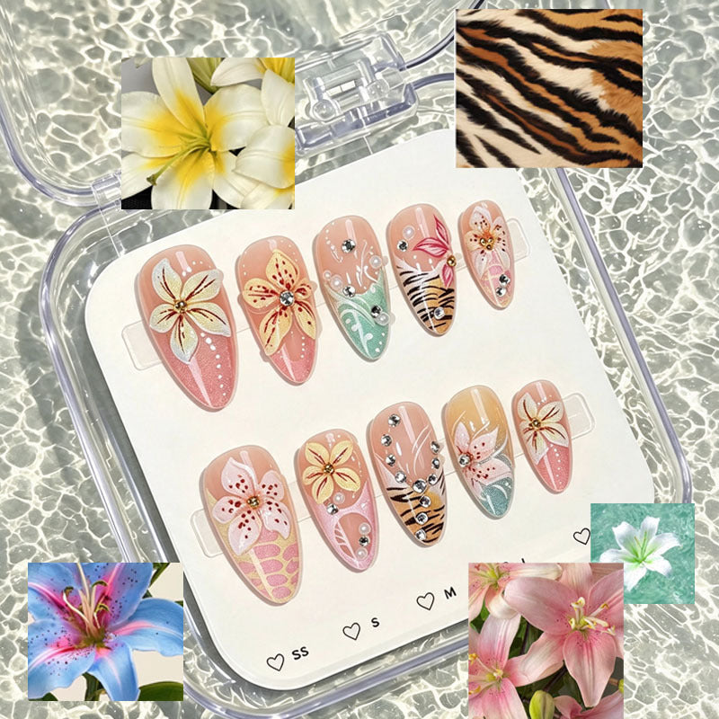 Tropisches Floral Press-On Nagelset Karnz