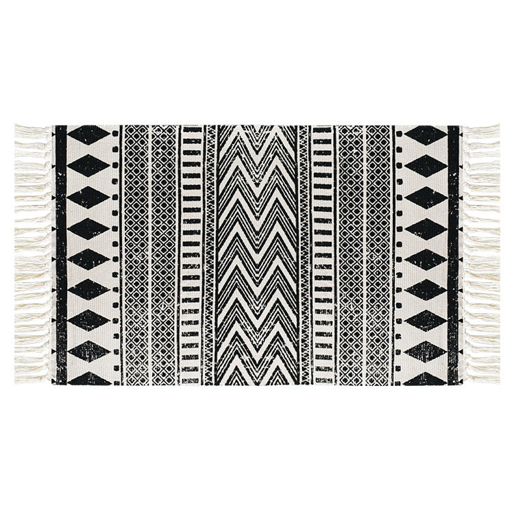 Flachgewebter Baumwollläufer mit mediterranem Kachel‑Jacquard und dekorativen Fransen Karnz
