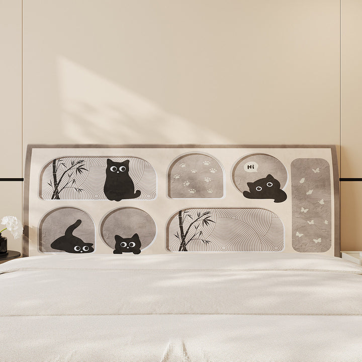 Decorative Padded Headboard Panel Cover with Playful Cartoon Cat Print