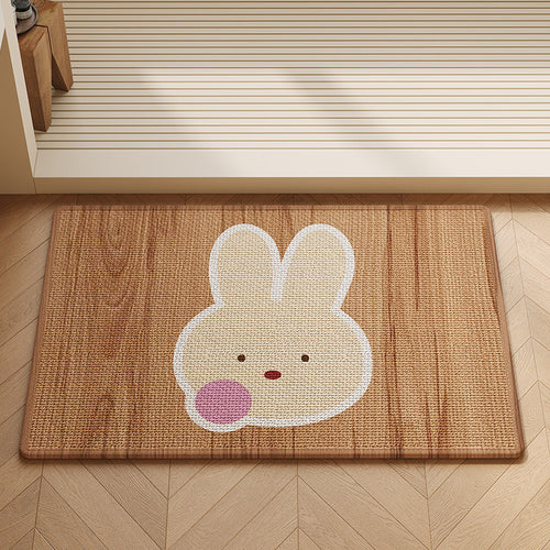 Woven Absorbent Low-Profile Entrance Doormat with Cute Bunny Illustration