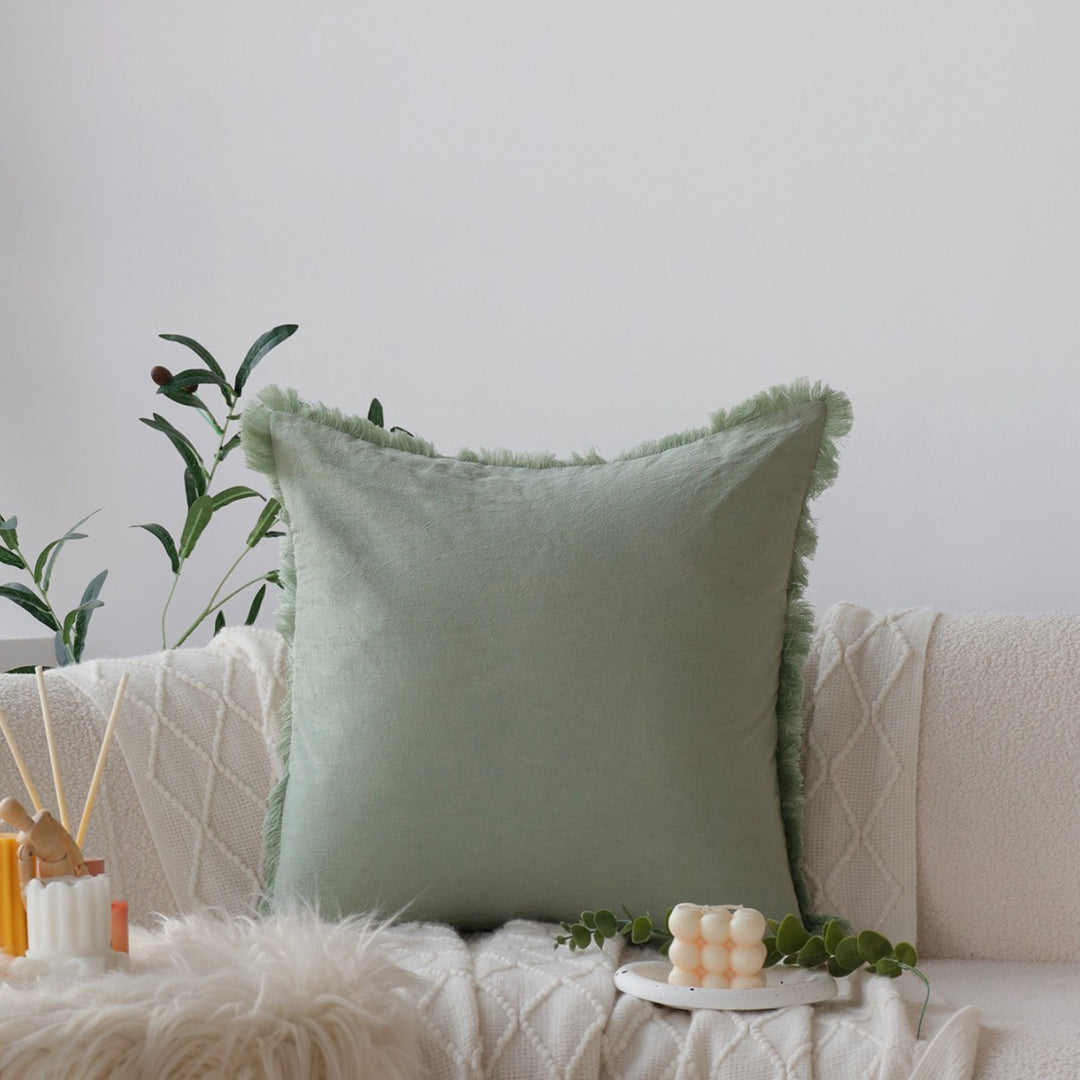 Quadratischer Kissenbezug im Boho‑Stil mit 3D‑Tufting, Quasten und weicher Baumwollstruktur Karnz