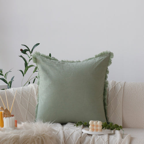 Quadratischer Kissenbezug im Boho‑Stil mit 3D‑Tufting, Quasten und weicher Baumwollstruktur Karnz