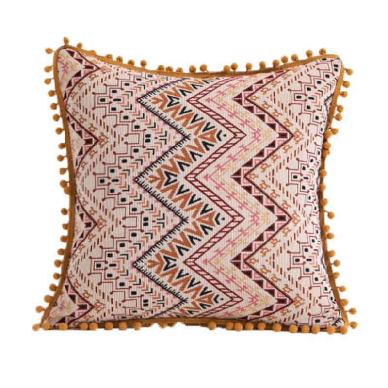Dekorativer Bohemian Patchwork Wandteppich Wurfkissenbezug mit Pompon-Fransenverzierung