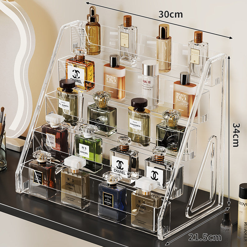 Klarer schräger Acryl-Duftflaschen-Showcase mit abgestuften Regalen