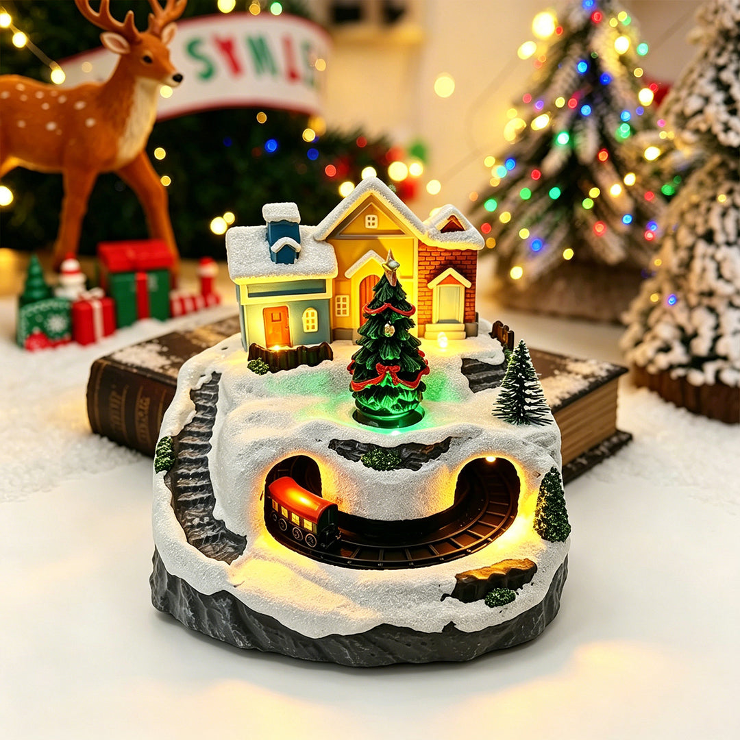 Bewegliches Weihnachtsdorf mit Lichtern und Schneemann Karnz