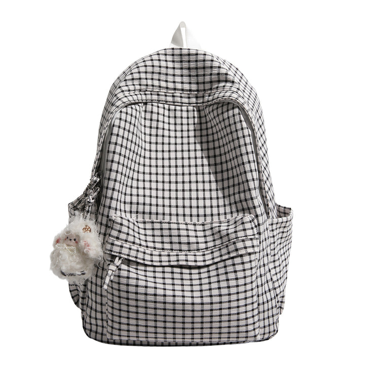 Kariertes Muster Multi-Taschen Rucksack Karnz