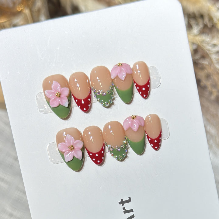 Blumenmuster Dekorativer Press-On Nagelset Karnz 1788224030
