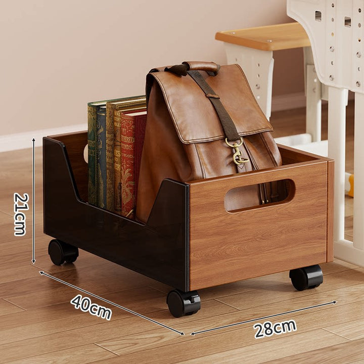 Tragbarer Holzfußbodenlagerbehälter mit Ausschnittgriffen und offenem Front-Buch- & Rucksack-Organizer