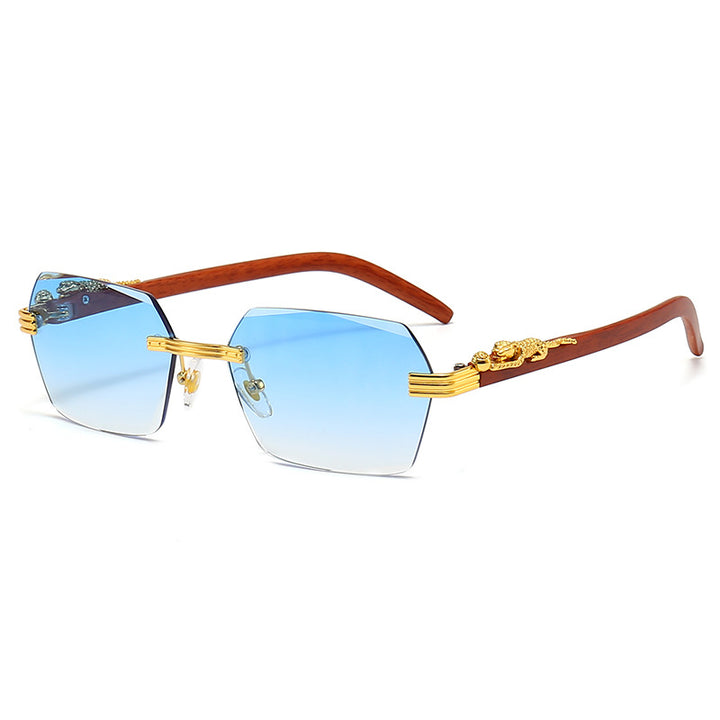 Damen Designer-Sonnenbrille mit kunstvollem Holzrahmen und eleganten Glaselementen Karnz