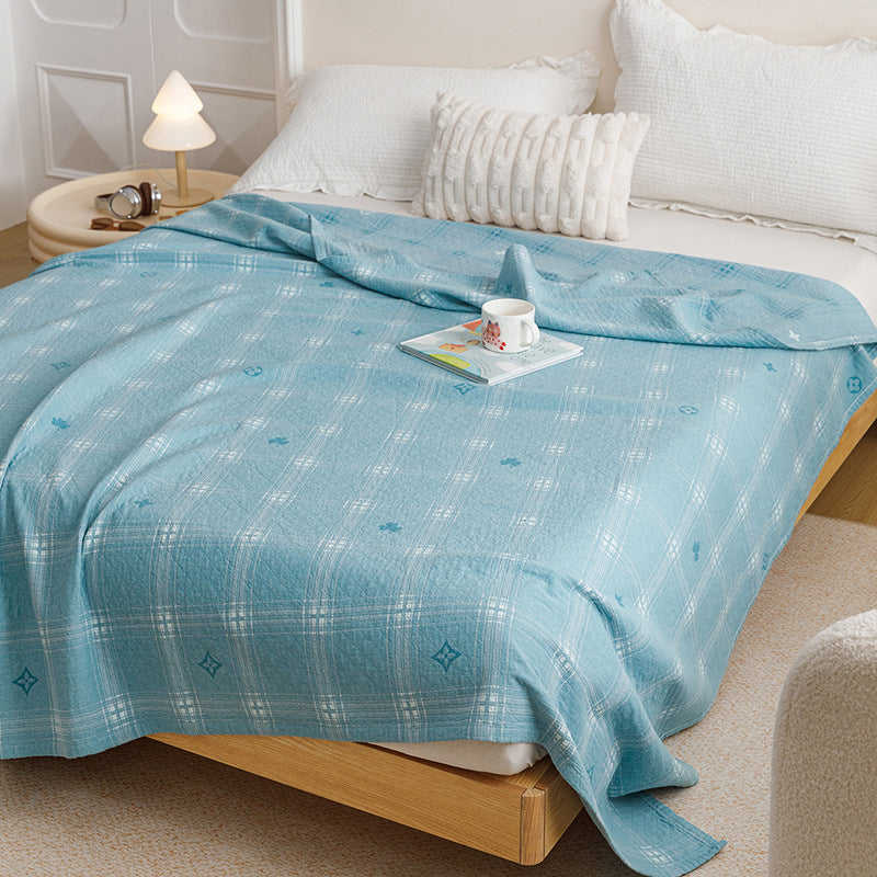 Leichte Baumwoll-Tagesdecke mit Karomuster und Pony-Applikation