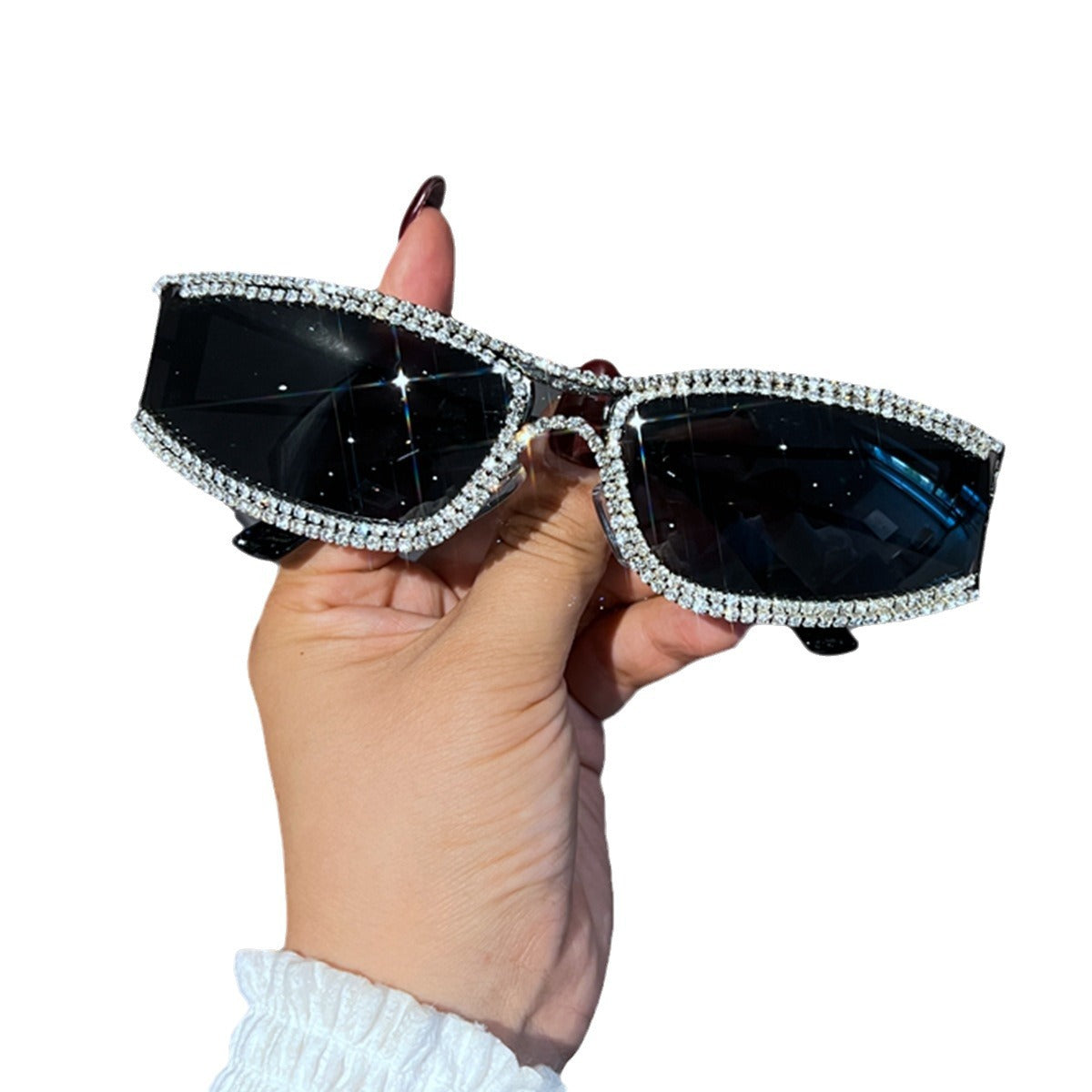 Damen Glamouröse Vintage-Sonnenbrille mit Strassbesatz Karnz
