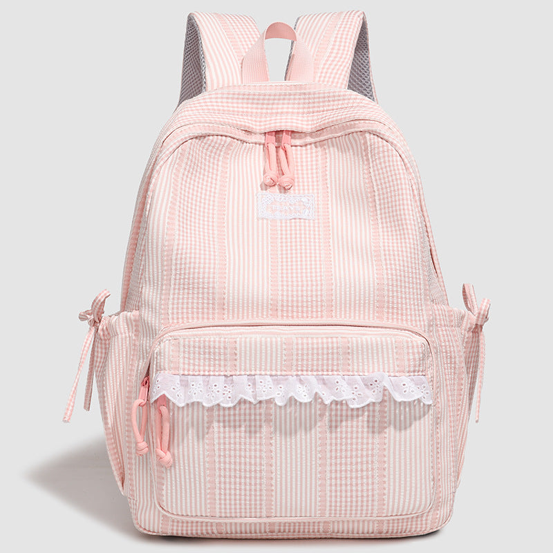 Stylischer gestreifter Rucksack mit Spitzenbesatz Karnz